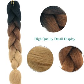 24 Inch Braids Extensions, Jumbo Braids, Synthetic Hair, 1 Bundle, Kanekalon Synthetic Crochet Hair, Braiding Hair, Afro Box Braiding (Black and Dark Brown and Light Brown)