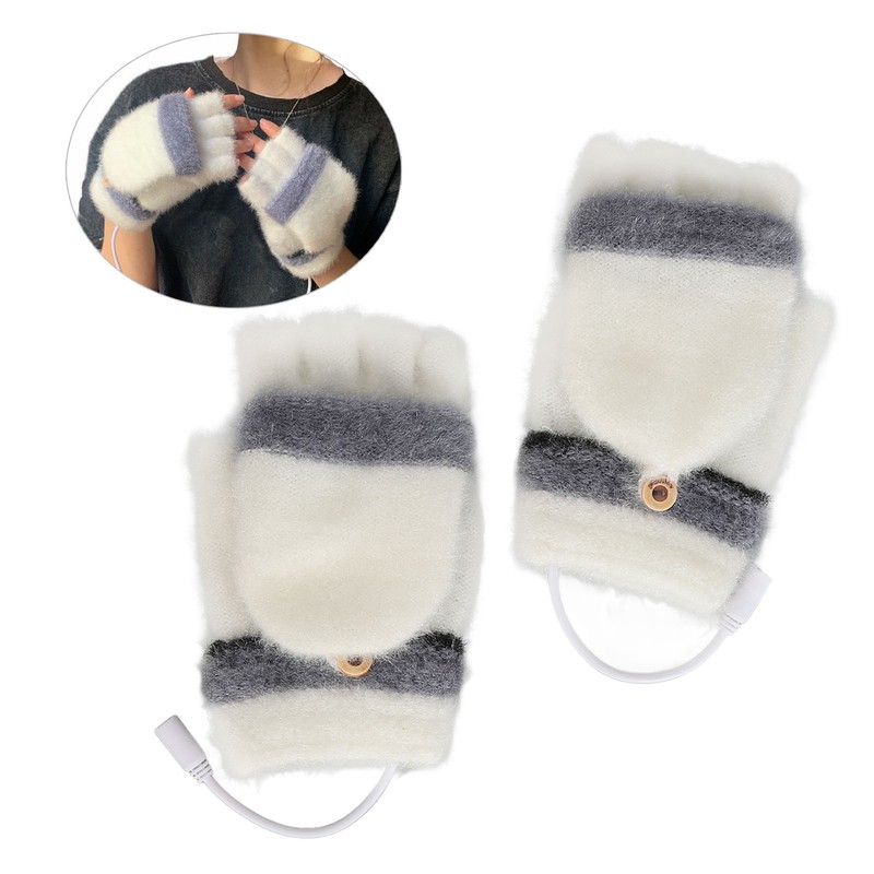 1 Pair USB Heated Gloves Mitten Winter Warm Full Finger