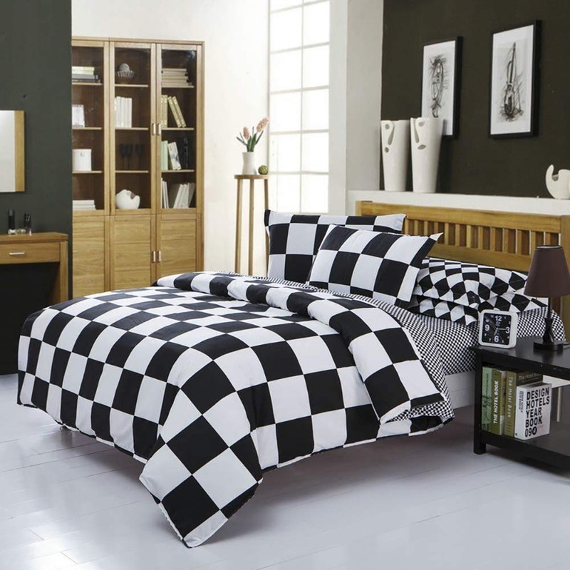 Lanqinglv Double Duvet Cover Set Black and White Checkered Plaid