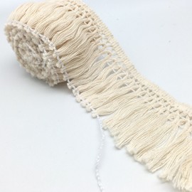 FQTANJU 15 Yards X 6cm Wide Cotton Tassel Fringe In Beige.