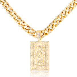 DSFFDSQ Diamond Prong Cuban Chain Necklace, Square Cursive Silver Initial Necklace for Women, Cuban Link Chain for Women Hip Hop Iced Out Chain Necklaces Jewelry (W, Gold)