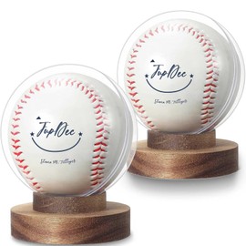 JupDec Baseball Display Case, Round Clear Ball Holder with Wooden Base, Autograph Baseball Stand Box for Single Ball, Acacia Wood, Brown, 2 Pack