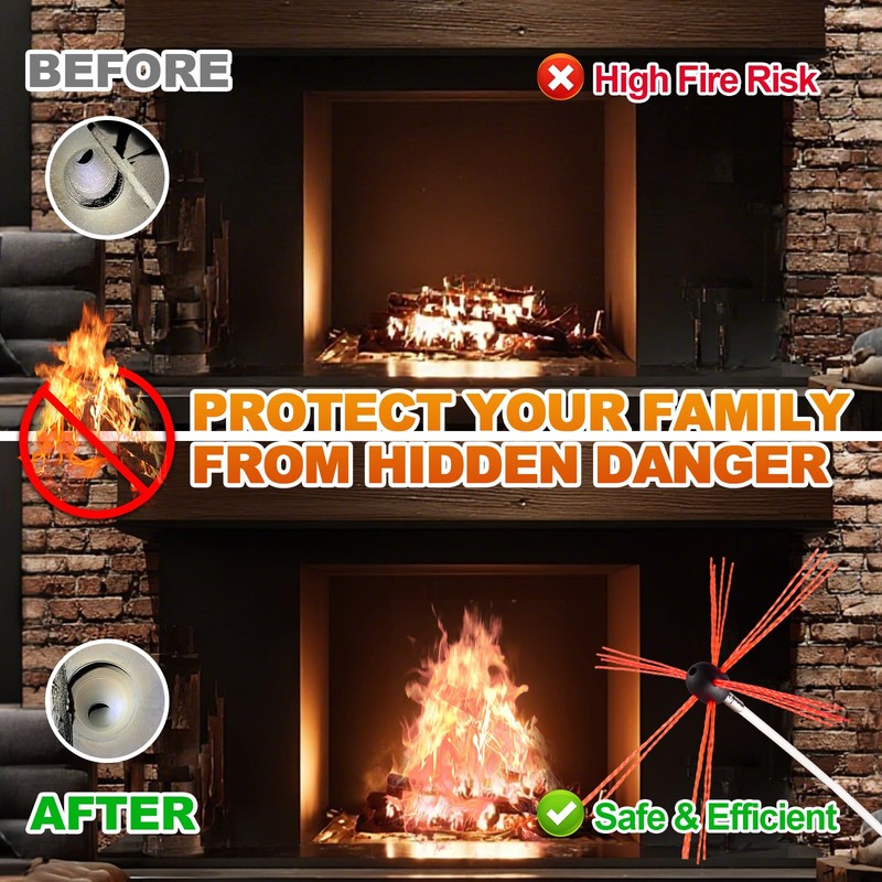 Bluesea 39 Feet Chimney Sweep Kit, Ergonomic Chimney Cleaning System