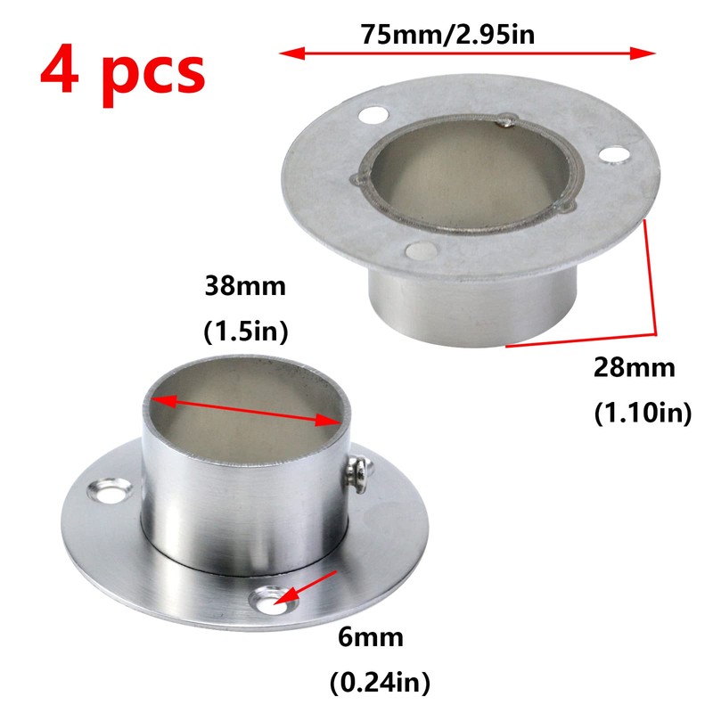 Antrader 4-Pack Stainless Steel Closet Rod Flange 1.5 Inch Dia.
