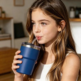 16 oz Stainless Steel Insulated Tumbler with Straw and Lid, Blue