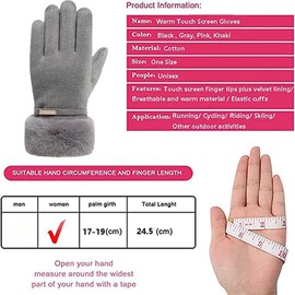 WITERY Ladies Warm Winter Thick Fluffy Gloves Thermal Touch Screen Gloves with Plush Lining and Plush Cuff Heated Windproof Knitted Gloves&Mittens for Women Girls Skiing Cycling Outdoor GiftsGray
