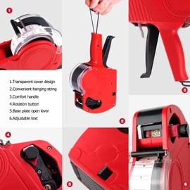 MX5500 8 Digits Price Tag Gun, Price Gun Kit with 3 Ink Refill Pricing Gun, Premium Label Gun Label Maker Pricing for Office Retail Shop Grocery Store Organization Marking (Red)