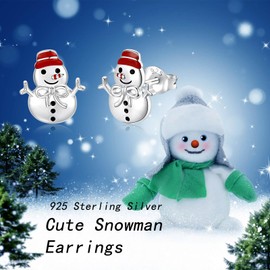 Snowflake Earrings for Women - 925 Sterling Silver Snow Flower Snowman Stud Winter Earring Hypoallergenic for Sensitive Ear Christmas Jewelry Gifts for Her (Snowman Earrings)