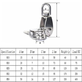 YAMASO,6Pcs 304 Stainless Steel M32 Silver Single Pulley Block Wire Rope Hanging Wire Towing Wheel