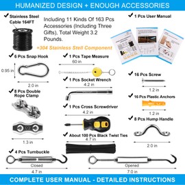 Newleray String Light Hanging Kit,Guide Wire for Outdoor String Lights, Shade sail Hardware kit,with 164 Ft Nylon Coated Stainless Steel 304 Wire Rope
