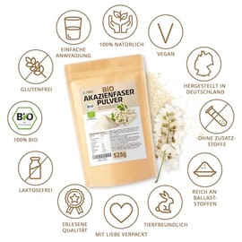 D&O Nature Products Organic Acacia Fibres, 525g Soluble Fibre | Acacia fibre powder natural, vegan and well tolerated, fibre powder from acacia fibre, acacia fibres