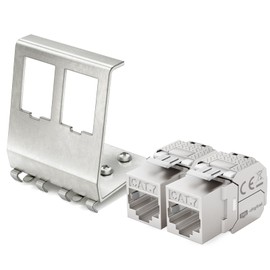 hb-digital 2 x CAT 7 Keystone Module RJ45 Socket STP 10 Gbit/s - Tool-Free LSA - with 1x 2-Port 35 mm DIN Rail Metal DIN Rail Adapter Keystone Holder Ethernet LAN Network Switch