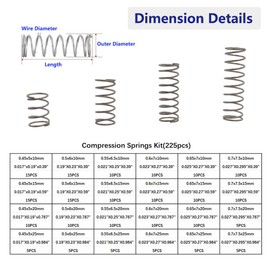 225pcs Compression Spring Assortment Kit, 24 Different Sizes of Stainless Steel Small Spring Kits for Home Machine Tool Repair Projects (225)