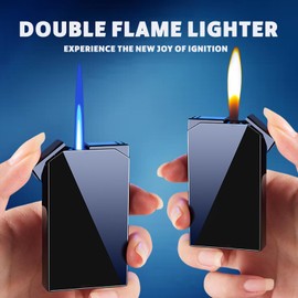 ZIPBICUK Double Flame Refillable Butane Lighter,Soft/Jet Flame Lighter with Flame Adjustable,Windproof Torch Lighter,Cool Lighter Creative Gift for Men(Without Gas) (01#)