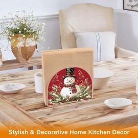 Fustylead Christmas Snowman Xmas Birds Red Napkin Holder for Table Acrylic Vertical Napkin Holders for Paper Napkins Decor Napkin Dispenser for Home Party Dining Cocktail Kitchen Accessories