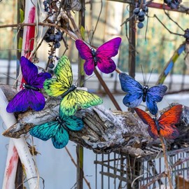 YCHTEWY-Feather Fake Butterfly for Craft Decoration Set of 12 with Wire Wedding Home Flower Pot Christmas Party Spring Home Decor Floral
