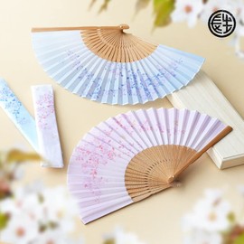 Osaka Choseido Folding Fan, Women's, Stylish, Business, Fan Bag, Handkerchief Included, Spring Flower, Pink