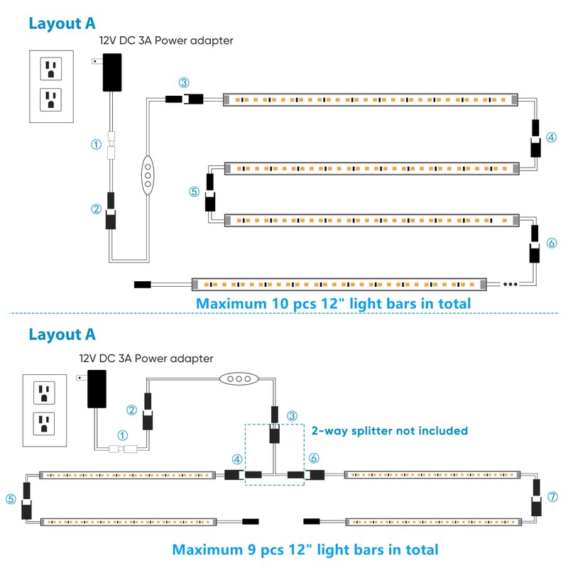 Litever Under Cabinet Lighting Kit Plug in, 6 pcs 12