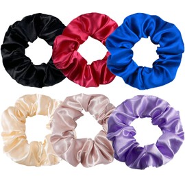 6Pcs Silk Satin Hair Scrunchies for Women & Girls, Soft Elastic No Damage Hair Ties, Colorful Ponytail Holders Hair Accessories
