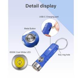 RovyVon Aurora A1 G4 USB C Rechargeable Mini Flashlight, Small Bright Keychain Flashlight 650 High Lumens EDC Flashlight Gadget with Clip for Camping, Hiking, Emergencies (Blue)