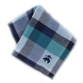 Brooks Brothers 125055-9253-02 Men's Towel Handkerchief (Blue, Approx. 9.8 inches (25 cm), Handkerchief, Checker, Present, Gift (Front Gauze/Back Towel), blue