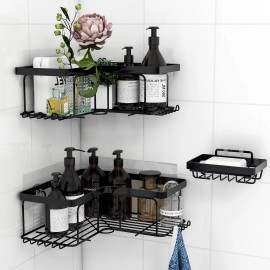 CCJH Black Shower Shelf Caddy Triangular Bathroom Organizer Storage Holder CornerRack