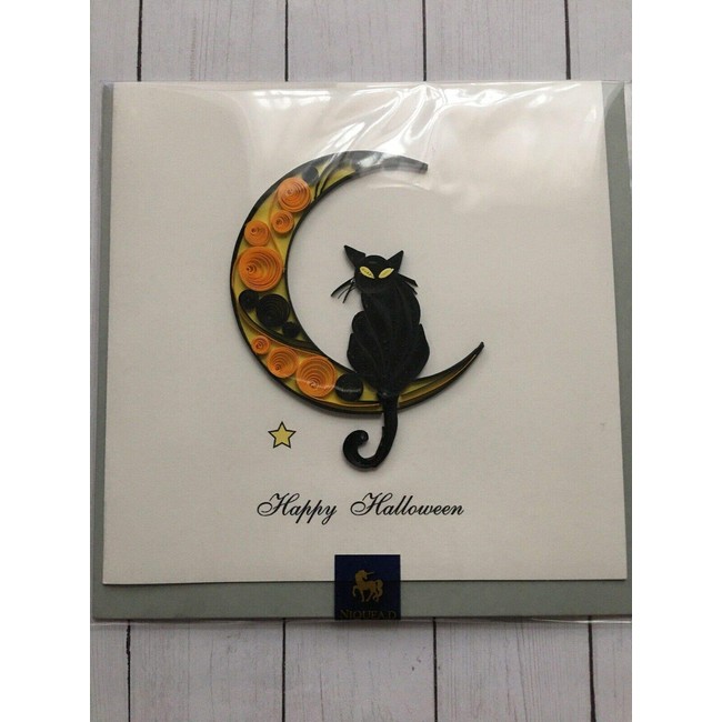 NIQUEA.D Halloween Quilling Cat and Moon Greeting Card, 1 Each