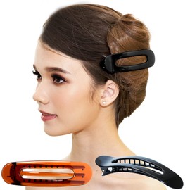 RC ROCHE ORNAMENT 2 Pcs Womens Side Slide Flat Oval Clip Styling Plastic Comfortable Hold Strong Grip No Slip Beauty Accessory Girls Ladies Pin Jaw Claw Clamp Clips, Medium Black and Brown