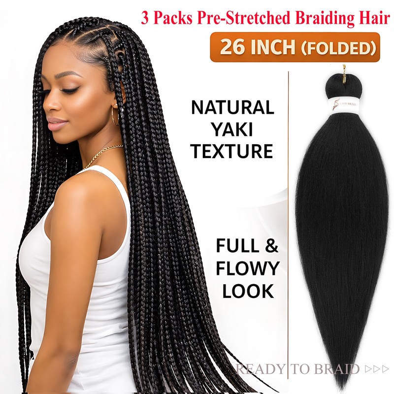 Pre Stretched Braiding Hair, 26 Inch, 3 Packs, 99J