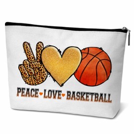 ONDTOM Peace Love Basketball Makeup Bags for Teens, Basketball Gifts for Players Kids Friends, Basketball Stuff Accessories for Girls-B48