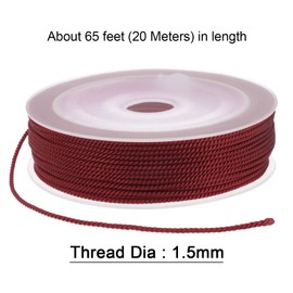 sourcing map Twisted Nylon Twine Thread Beading Cord 1.5mm 20M/65 Feet Extra-Strong Braided Nylon String for Crafting Bracelets Jewelry Making, Dark Red