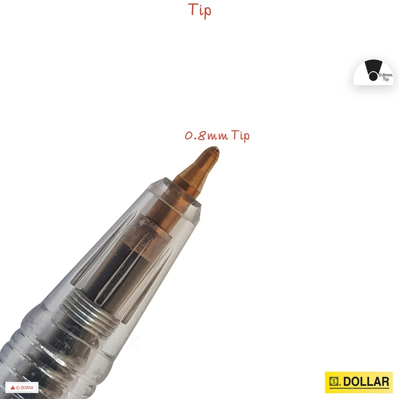 DOLLAR 10 x 0.8mm Clipper Ball Pen BLACK Retractable Soft