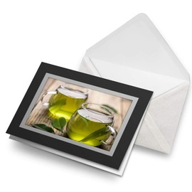 Greeting Cards Black (Insert) - Healthy Green Tea Organic Drink Blank Greetings Card Birthday Kids Party Boys Girls #16538