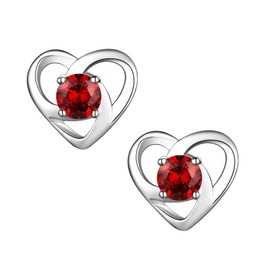 Hypoallergenic 925 Sterling Silver Celtic Knot January Birthstone Red Earrings, Birth Stone Jewelry Dainty Cute Stud Heart Shaped Hoop Earrings for Women