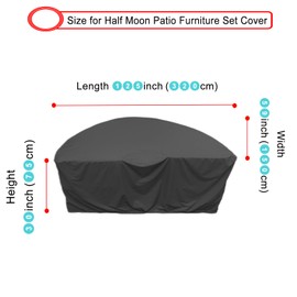 Half Moon Patio Furniture Set Covers, Half Moon Outdoor Sectional Cover Waterproof, Semi Circle Patio Sofa Couch Cover with Drawstring and Adjustable Shoulder Strap (125*59*30inch,Black)