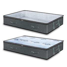 Cretosou Pack of 2 Underbed Storage Bag, Underbed Storage Box, Bedding Organiser, Storage Box, Underbed Storage Box, Underbed Storage Box, with Wheels for Clothes, Duvets and Bedding, Grey