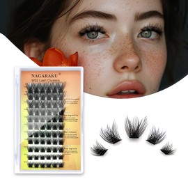 NAGARAKU Cluster Eyelashes, 54 Clusters, 50D Self Grafting, Segmented DIY Bushy Eyelashes, Wide Handle, Thin Band, Individual Eyelashes, Mega Volume, Soft Eyelash Extension, Home Use (W-02 0.07 C 10