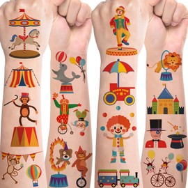 10 Sheets Circus Tattoo Children's Set, Skin-Friendly Clown Children's Tattoos Boys Girls Circus Tattoo Stickers, Party Bag Children's Birthday Party Favours Party Decoration Circus Children
