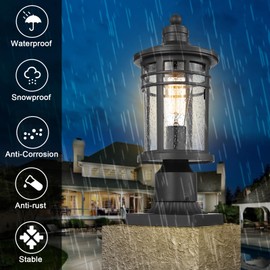 Darkaway Outdoor Post Lights Lamp Posts Outdoor Lighting, Waterproof Aluminum Post Lights Outdoor Light Fixtures with Glass, Light Posts for Outside Patio Yard (1 Pack, Black)