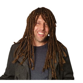 HandinHandCreations Dreadlock Braided Wig For Men Hippie Gangster Beach Bum Reggae Rasta Man Dreads Dark Brown Costume One size