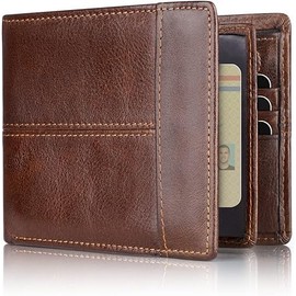Carteras para Caballero, Billetera Hombre de Piel, Tarjeteros Monedero con RFID Bloquea y Ventana de Identificación, Mens wallet Minimalista Plegable con 16 Bolsillos para Tarjetas de Crédito(Marrón)