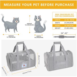 Simpelg Airline Approved Cat Carrier Soft-Sided Pet Travel Carrier for Cats and Small Dogs up to 15lbs, TSA Approved Under Seat Carrier with Collapsible Bowl, Grey
