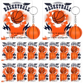 16 Pcs Basketball Gifts for Girls Basketball Keychains Bulk Basketball Theme Team Gifts Party Favors for Boys Sports Stress Ball Keychains with Motivational Cards for School Carnival Bag Gift Fillers