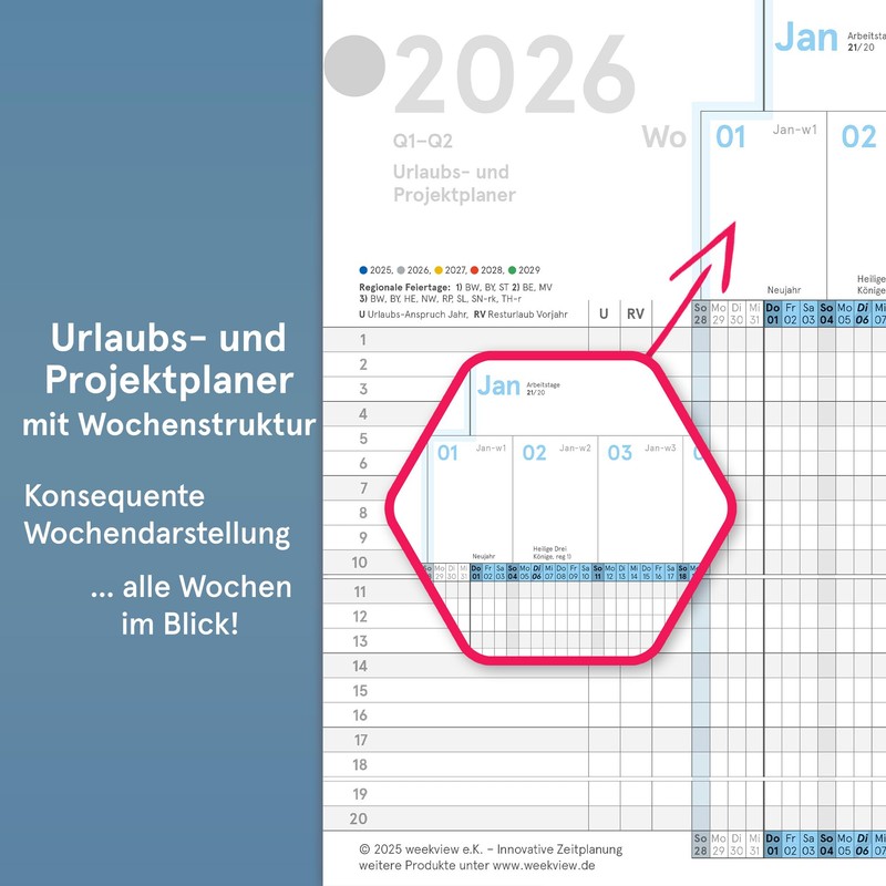 weekview Holiday & Project Planner 2026 A5 Leporello (84 ×