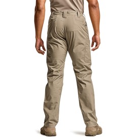 CQR Men's Utility Flex Cargo Pants, Classic-Fit Casual Stretch Work Pants, Water Resistant Lightweight Tactical Hiking Pants, Sentinel Alamo Khaki, 44W x 32L