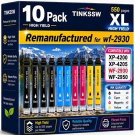 TINKSSW Remanufactured for Epson 232XL Ink Cartridges Combo Pack (10Pack) Latest Upgrade for 232 XL for Epson XP-4200 XP-4205 Workforce WF-2930 WF-2950 Printer 4 Black 2 Cyan 2 Magenta 2 Yellow