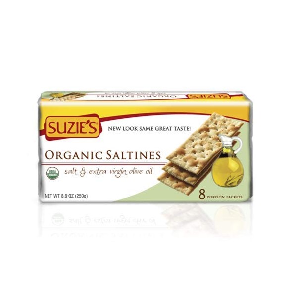 Suzie's, Organic Saltines Crackers, Salted w/ Extra Virgin Olive Oil, Healthy Gourmet Baked Snack Goodies for Adults & Children - 6 Pack, 8.8oz Each