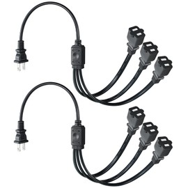 KUNCAN 2-Prong Splitter Extension Cord - 1-Pack Polarized Plug Male to Female Extension Cord with 3 Outlets, 1 to 3 Ways Power Cord Splitter, NEMA 1-15P to 3X 1-15R, 1 feet