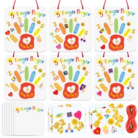 DoubleFill 24 Sets Religious Crafts Kit for Kids 5 Finger Prayer Handprint Craft Make Your Own Christian Bible Craft for VBS Sunday School Classroom Church Activities