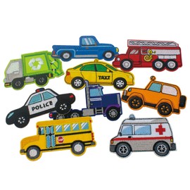 MAKSTORE 9pcs Kids Patches Set, Car Vehicle Iron on/Sew on Patch, Embroidered Appliqué for Jacke Jean Shirt Bag (Vehicle)